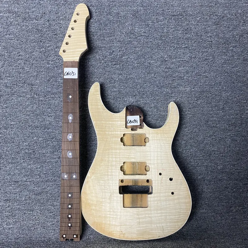

CN051CB051 Floyd Rose Electric Guitar Sets Unfinished Natural Flamed Maple Body with Neck One Set for DIY Replace No Frets