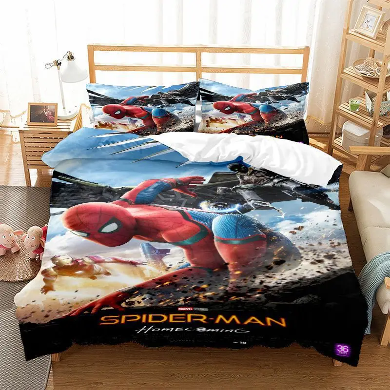 子供と大人のためのスパイダーマン掛け布団カバーセット,デジタル印刷