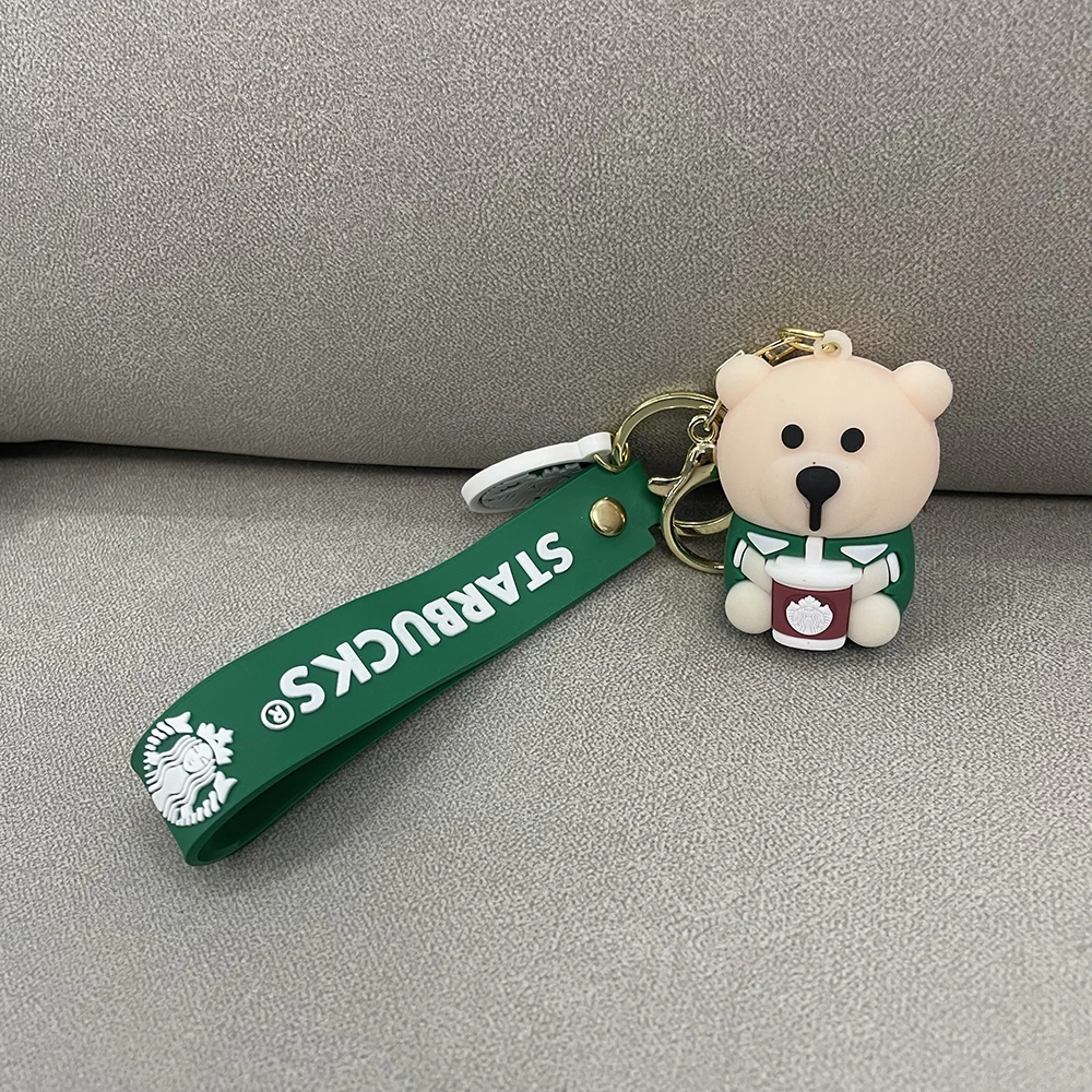3D Starbucks Bear Silicone Keychains Cartoon Cute Colorful Keyrings Fashion  Jewelry for Women Gifts Car Key Holder Accessories