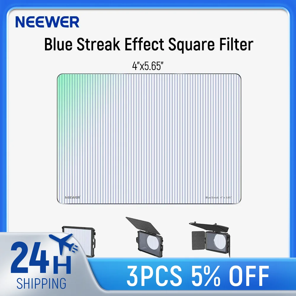 

NEEWER 4"x5.65" Blue Streak Effect Square Filter, Anamorphic Flare Effect Filter for Cinematic Video Image, HD Optical Glass