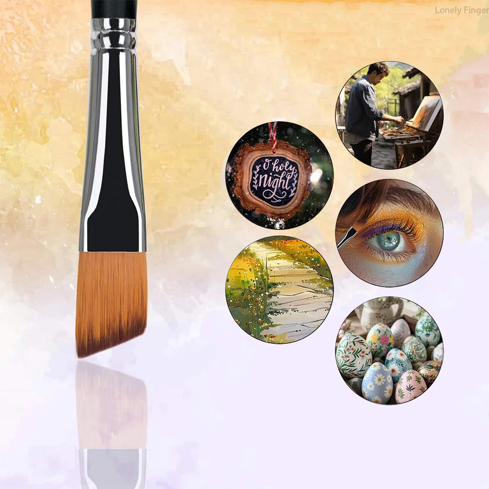 Angular Paint Brushes Set, 9 Pcs Paintbrushes Long Handle for Acrylic Oil Watercolor Gouache Painting Nylon Angle Shader Brush 5