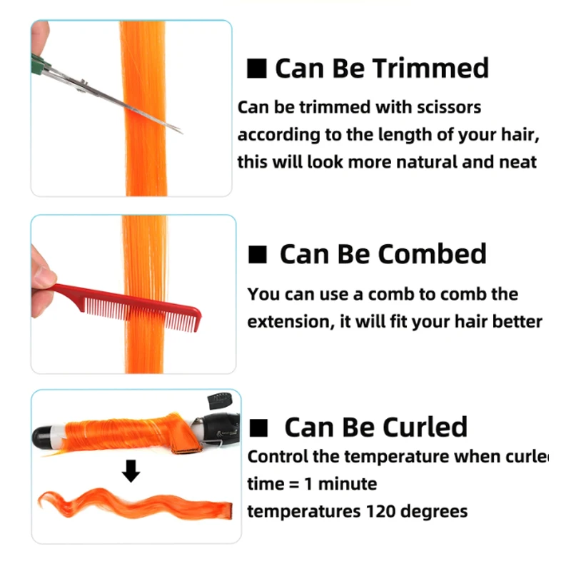 H&STAR 1PC Synthetic 50cm Long Straight  Hair Extension Gradient Rainbow Multi color Hairpiece Wigs for Women