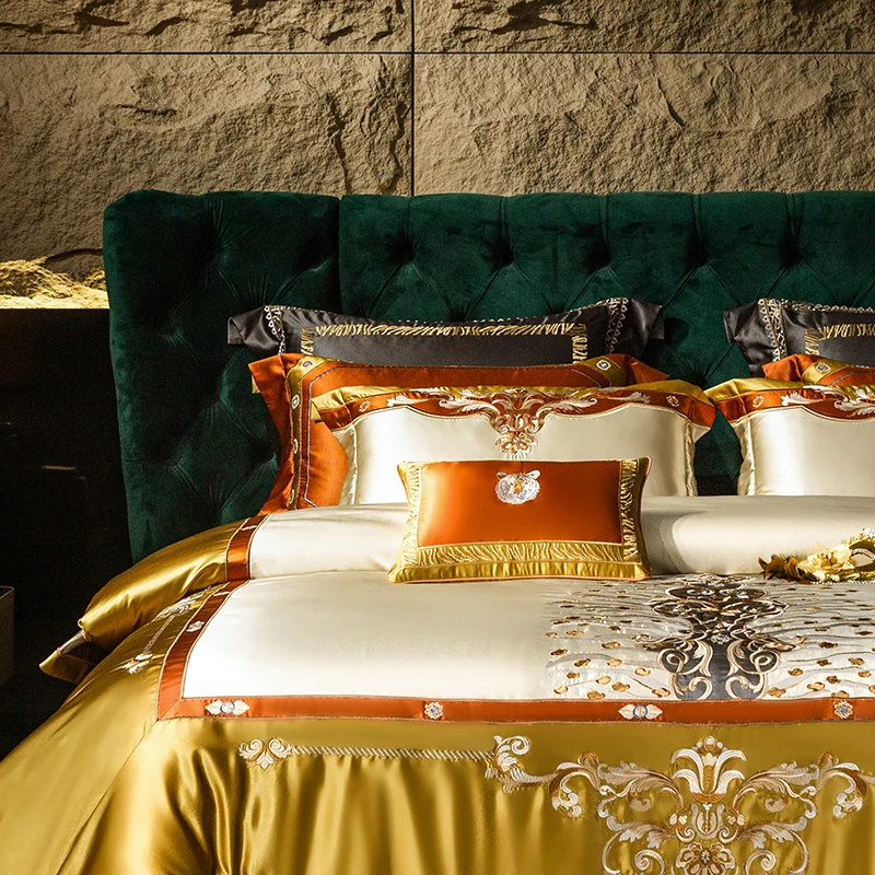 Waliicorners New Luxury Vintage Silk Brocade And Egyptian Cotton Gold Embroidered Bedding Set Quilt Cover Set Bed Linen Bedspread Pillowcases 8 S9dfa96b6135a4c9c84c8413c011d4421W