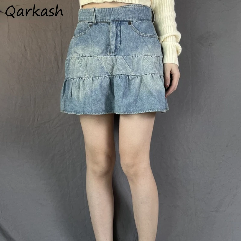 

Denim Skirts Women Vintage Design Simple Korean Style Colleges All-match Daily Streetwear Summer High Waist Leisure Mini Faldas