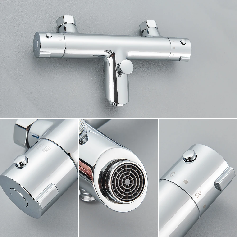 Thermostatic Shower Set Black/Chrome Brass Wall Mounted Bathroom Shower Thermostat Mixer Valve Handle Spray Bathroom Accessories 4
