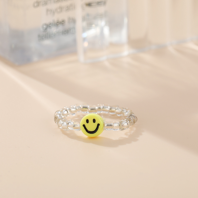 Cute Transparent Resin Acrylic Handmade Beaded Rhinestone Colourful Geometric Square Round Rings for Women Y2k Jewelry Party