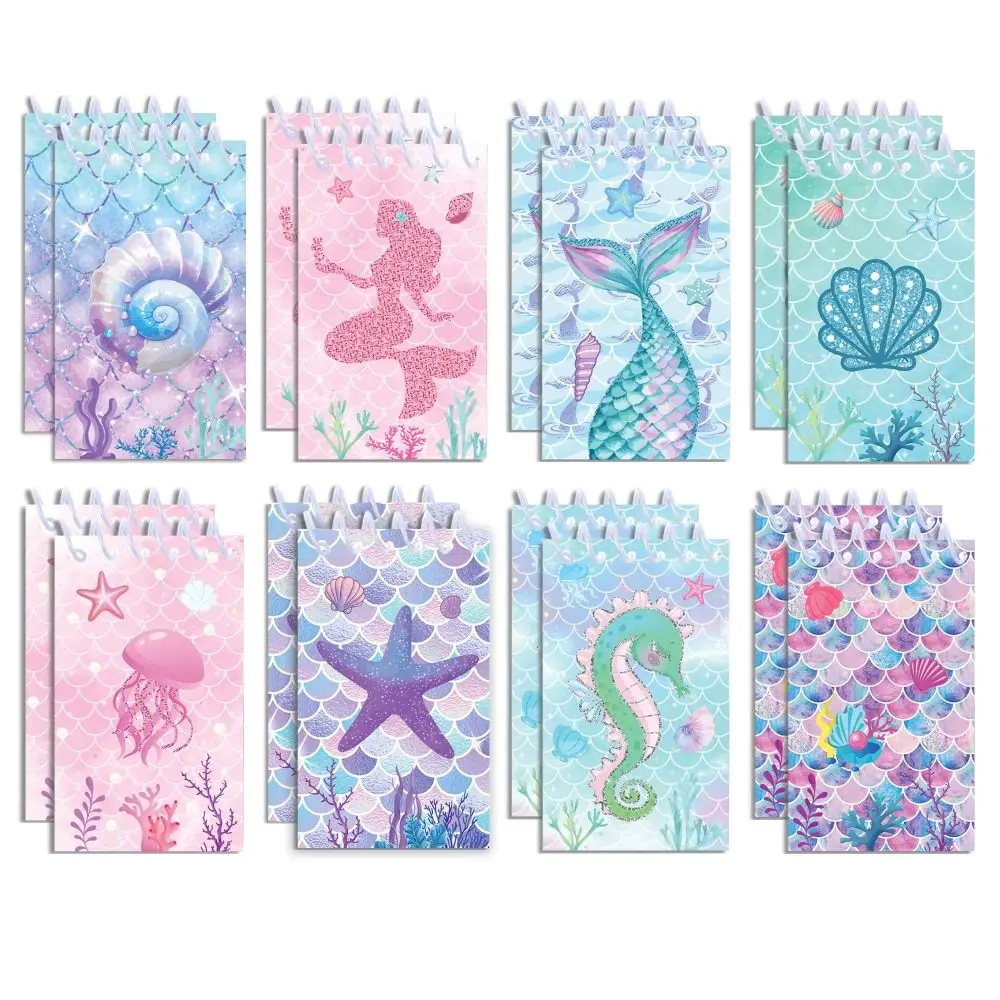 8pcs 2025 인어 테마 포켓 노트 편지지 미니 메모 패드 Tearable 휴대용 코일 소책자