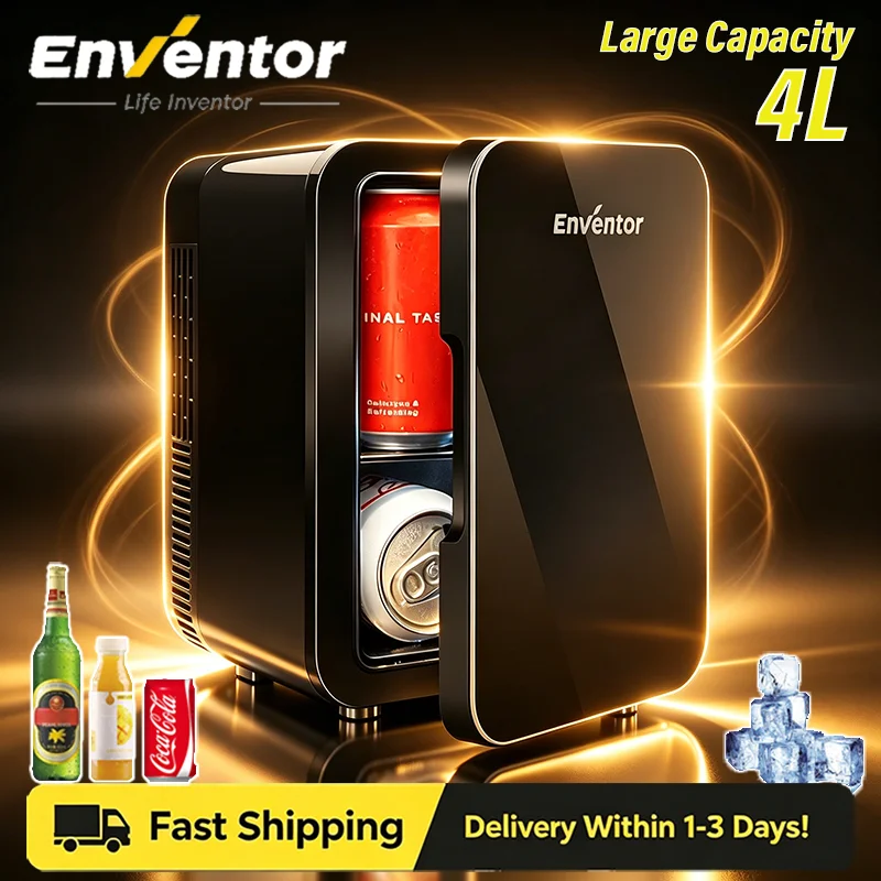 Enventor 4L Mini Refridgerator Portable Car Skincare Fridge Multi-functional Thermoelectric Cooler and Warmer For Summer Camping 1