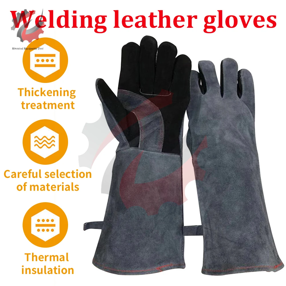 

Leather Gloves Heat-resistant Insulated 40cm Long Sleeve Gloves For Electric Welding Cutting Garden Carpentry Agriculture