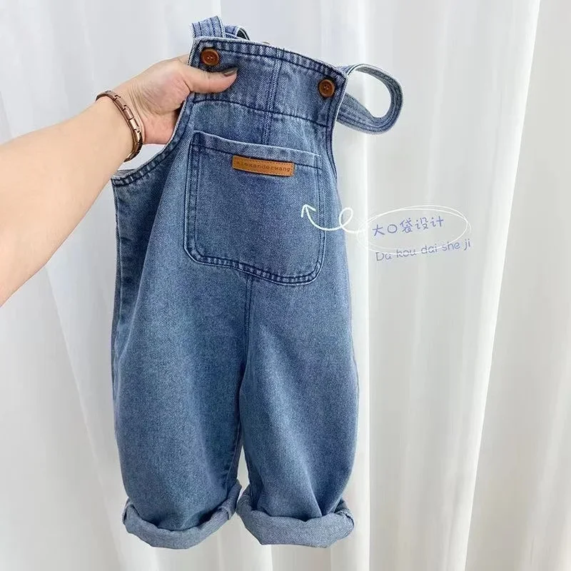 Unisex Boys Girls Dungarees Casual Long Pants Children Oversize Loose Jumpsuit Denim Overalls