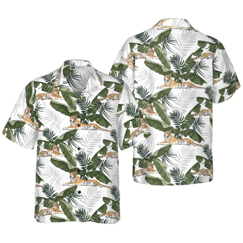 Camicia Retrò Uomo Con Stampa 3D Di Tigri, Colletto Alla Coreana, Maniche Lunghe, Casual E Hawaiana, Tigri Animali Vintage, Tessuto Morbido