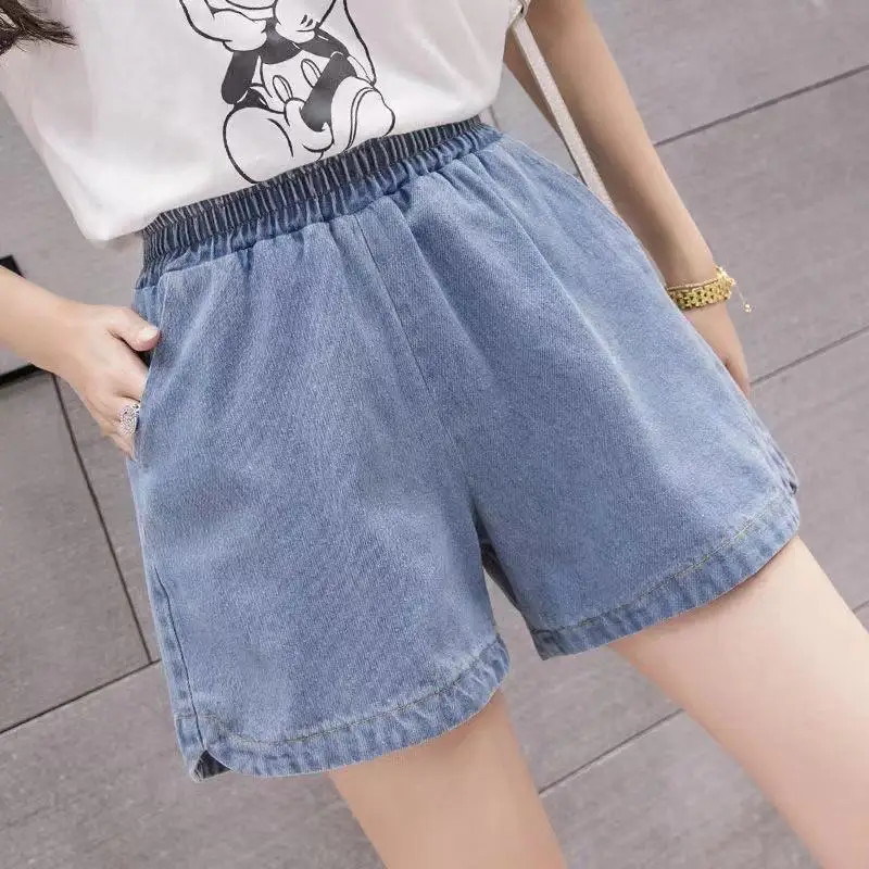 Summer Korean Casual Elastic Waist Denim Shorts Female 2023 Simplicity Loose All-match Pockets Spliced Shorts Women's Clothing