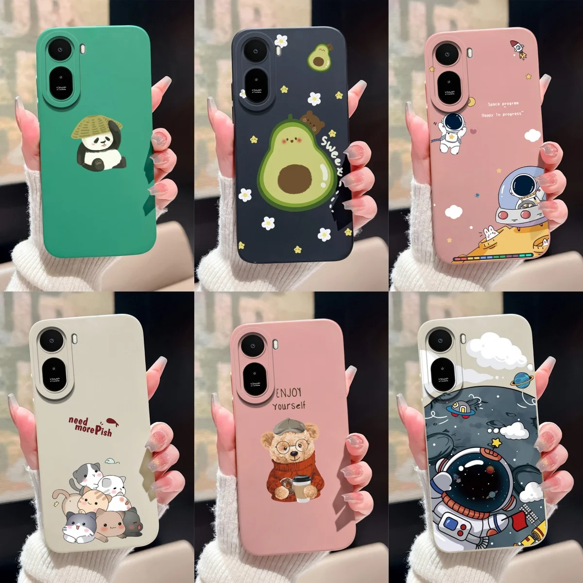 Cartoon Avocado Panda Antifouling Protective Phone Case Cover