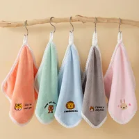 Kawaii Baby Towel Baby Bath Cartoon Absorbent Face Wash Bath Dry Hair Towel Soft Coral Velvet Embroidery Towel Baby Stuff