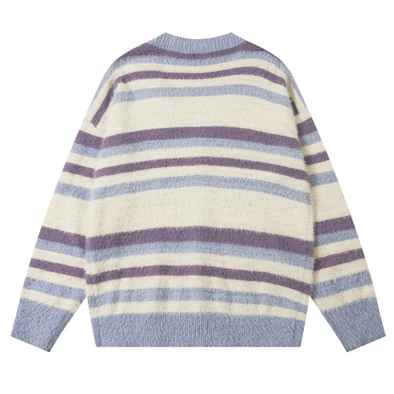 Vintage Farbblock Patchwork Strickjacke Neue Harajuku Streifen Strickpullover Hip Hop Streetwear Strickwaren Unisex Kleidung Tops_voghion.com