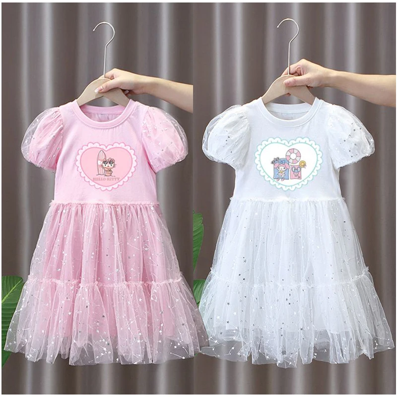 

Sanrios Cinnamoroll HelloKittys My Melody мультфильм Милая летняя одежда для девочек пряжа юбка платье детское платье принцессы