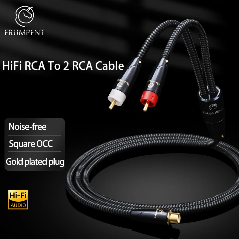 

ERUMPENT HiFi RCA to 2 RCA Audio Cable OCC and Pure Copper Core RCA Femeal to 2 RCA Male Cable for MP3 DVD Amplifier