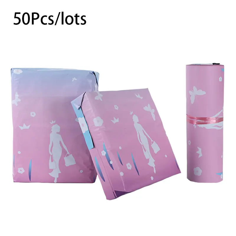 

50Pcs/Lots Cartoon Printing Mail Courier Bags Pink Blue Clothing Envelope Logistics Storage Ecommerce Packaging Mailling Bag