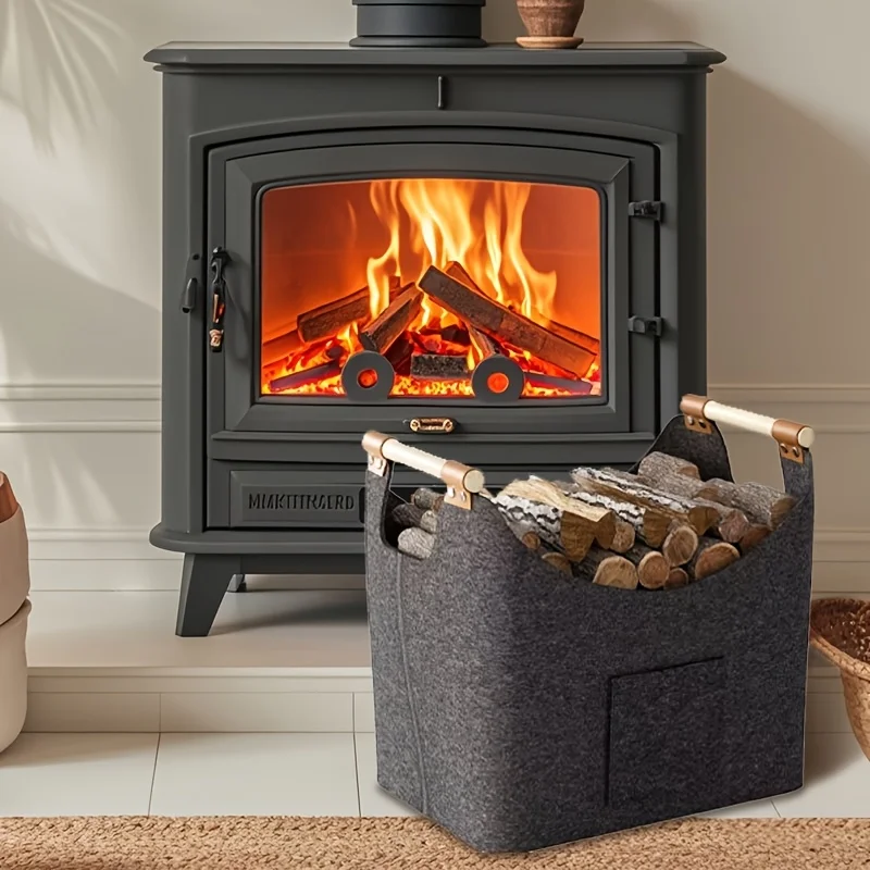 1pc Extra Large Foldable Felt Firewood Basket, Heavy Duty With Reinforced Handles - Multi-use Storage - Dark Grey_voghion.com