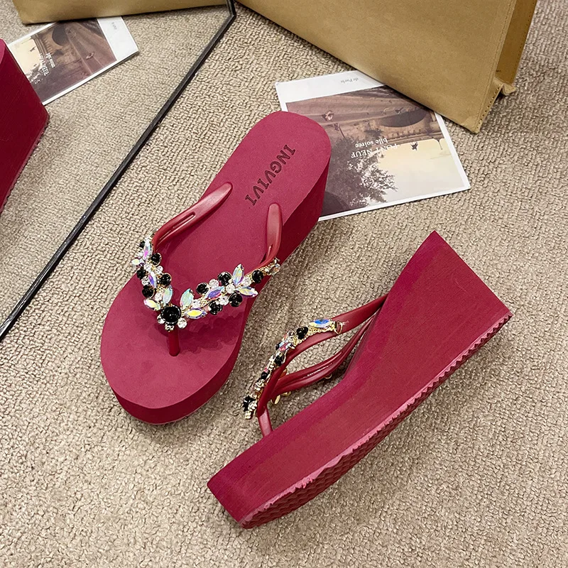 Red Bridal Wedge Flip Flops Women Flip Flops High Heels Sexy Woman