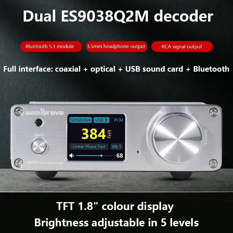 Audio decoder Headphone audio decoder HIFI Audio Decoder DAC Dual ES9038Q2M DSD512 Lossless Decoder QCC5125 Bluetooth 5.1 USB 32BIT 384KHZ AMANERO Interface
