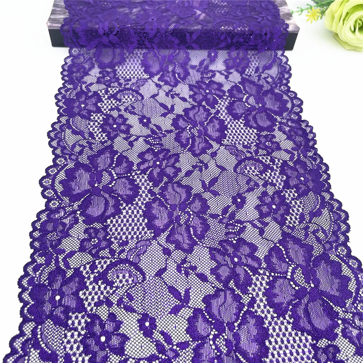 3y/lot Width 22.50cm Dark Purple Shimmer Elastic Stretch Lace Trim Skirt Hem For Clothing Accessories Lingerie Dress Sewing Lace 6