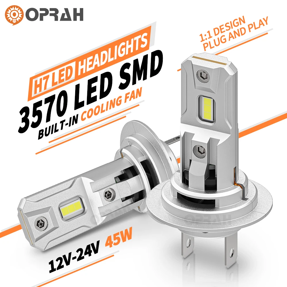 Oprah 2x Canbus 1:1 Mini H7 Led Headlight CSP 3570 Chips 90W 16000LM Headlamp Auto Fog Lamp Turbo Bulbs 6500K White 12V No Error