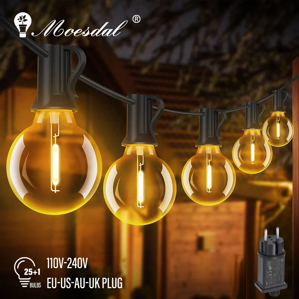 Bombilla Led Heinstian Guirnalda Luces Exterior, 20M LED Cadena De