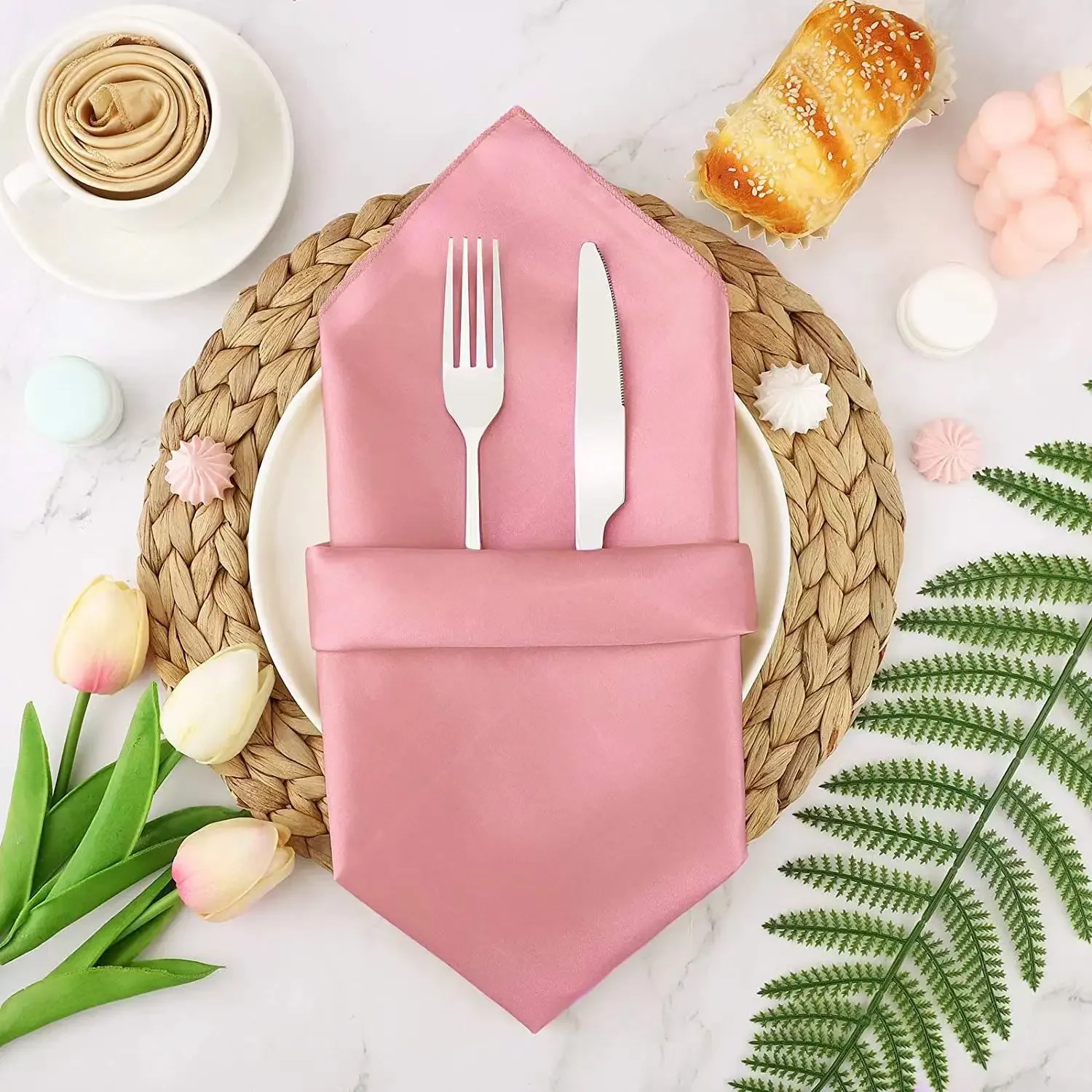 Serviettes De Table Douces En Satin Pour Mariage Romantique,décoration