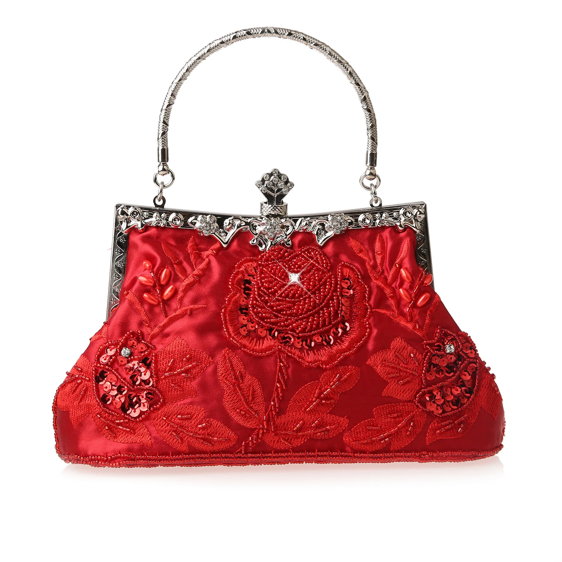 Luxy Moon Red Vintage Embroidered Clutch Front View