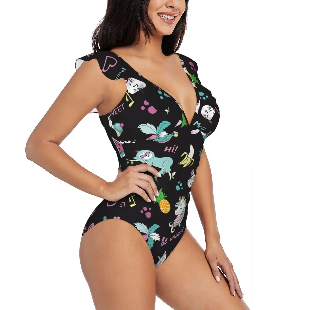 

Women Sexy One Pieces Swimsuit Swimwear Female Cute Cartoon Pop Art Unicorn Flamingo Toucan Cat Monokini Bathing Suit Beachwear