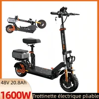 Trottinette Électrique 1200W, 80km Autonomie, Batterie 48V 20.8Ah, Frein Hydraulique, Pliable, Siège & Coffre, Pneus 11"/10" 1