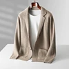 100% Merino Wool Men's Suit Collar Knitted Cardigan Autumn Winter Thickened Solid Color Suit Shirt Cashmere Jacket Sweater 4