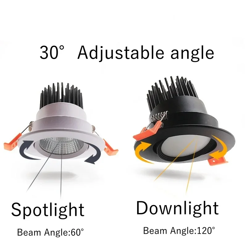 눈부심 방지 Led 다운라이트 디밍이 가능한 AC220V 110V 매입형 Led 천장 조명 알루미늄 COB 천장 조명 스팟 램프