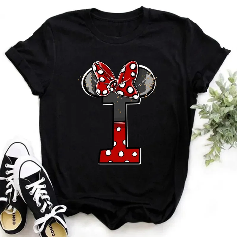 thumbnail image 1 of Ropa de verano de manga corta de Disney para niños, camisetas de algodón con estampado de letras de Minnie Mouse, camisetas de la AZ para niños, camisetas Y2k para niños y niñas, 1 of 5