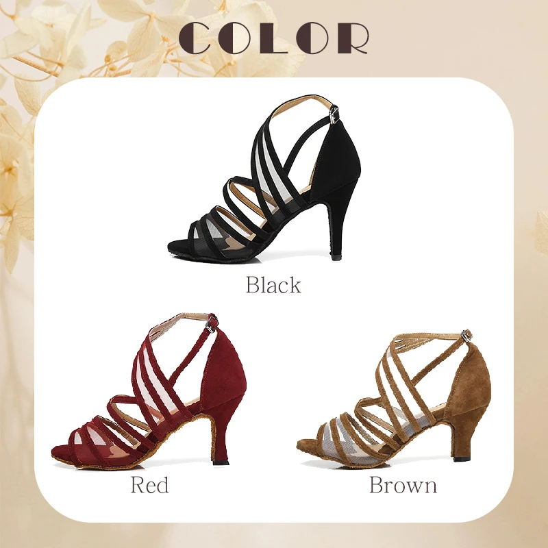 Latin Dance Shoes Women Ladies Jazz Tango Ballroom Suede+Mesh Dancing Shoes Fish mouth Breathable Sandals Exercise 5cm/6cm/7cm 2