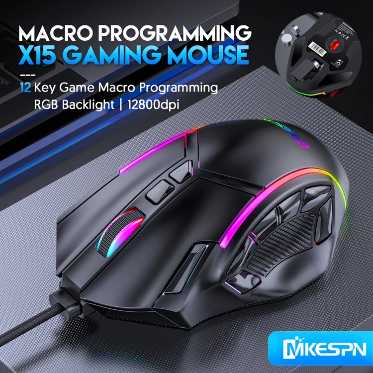 Peso Livre Macro Rgb Gaming Mouse 12 Teclas Programáveis Jogo Mouse Rgb Luz Max a Níveis para pc Mac Gun Pubg Laptop 12800dpi