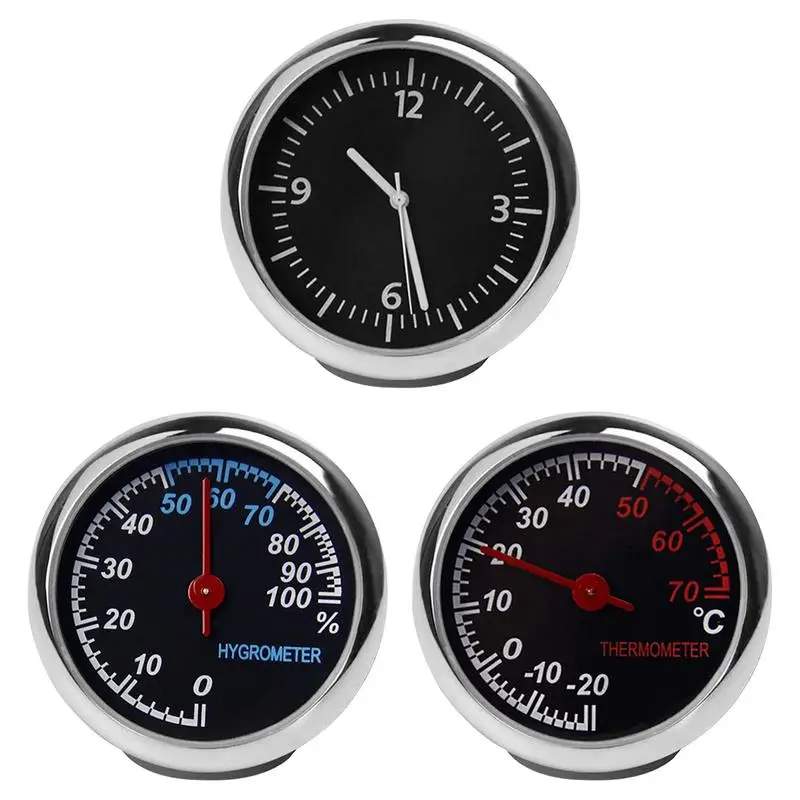 

Car Clock Car Thermometer Hygrometer Durable Quartz Glass Mirror Clock Decoration For Auto Boat Cars Interior Decoration