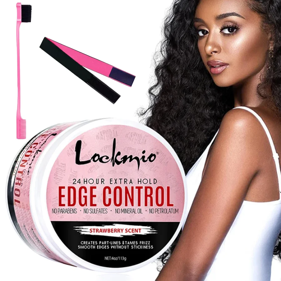 LOCKMIO 4oz Edge Control Wax With Brush And Headband For Women Fix Styling Bangs Gel Extreme Hold 4c And Wig Natural Hair Cream