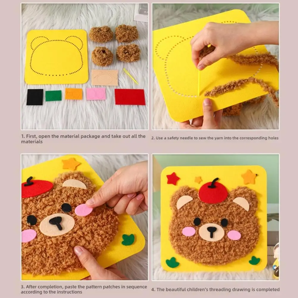 Whimsical Children's DIY Embroidery Kit with Soft Yarn and Cartoon Patterns