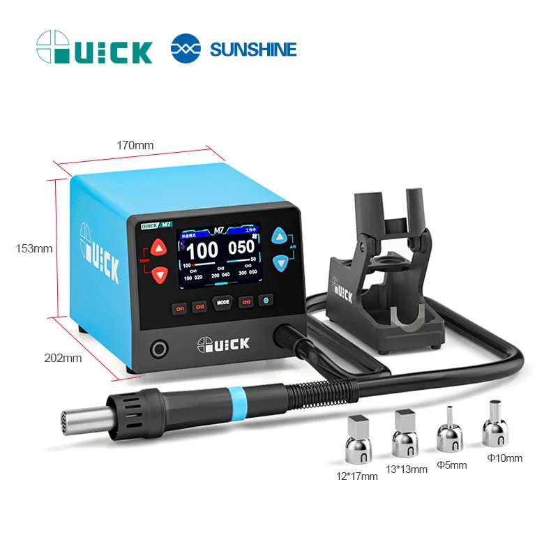 QUICK M7 스마트 무연 납땜 스테이션, 1000W 고출력, 9채널 디솔더링, TFT 컬러 디스플레이, BGA 및 SMD 수리용
