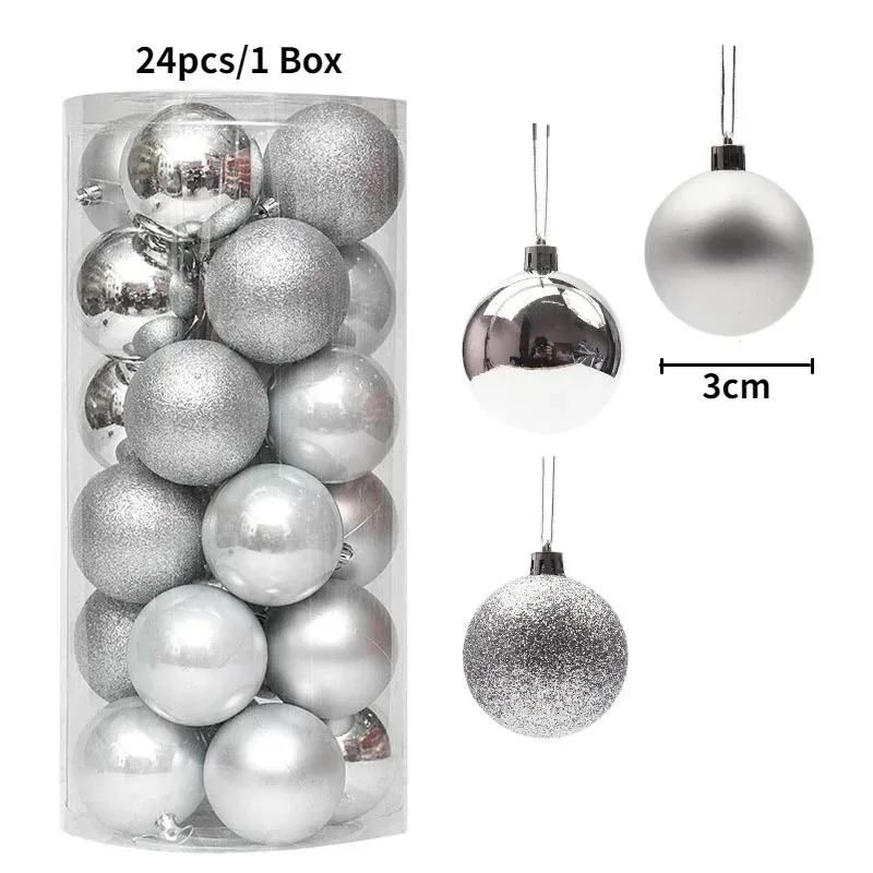 24Pcs 3cm Weihnachten Kugeln Weihnachten Baum Dekoration Weihnachten Hängen Baum Anhänger Home Party Weihnachten Baum Dekor Neue Jahr geschenke – Detail 7