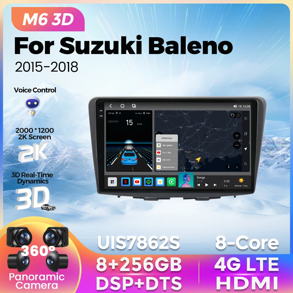 

2K QLED экран Android 12 автомобильное стерео радио для Suzuki Baleno 2015 2016 2017 2018 GPS навигатор плеер беспроводной Carplay Авто BT