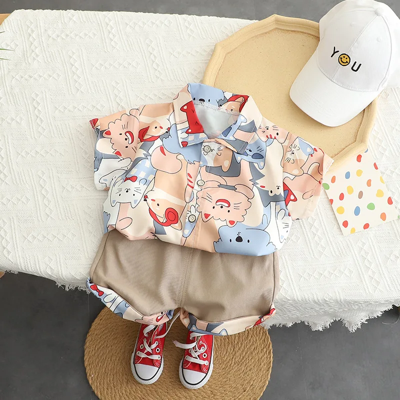 0-6 years old baby clothes summer boys and girls cartoon bear print T-shirt top boy short-sleeved letter shirt shorts suit baby outfit matching set