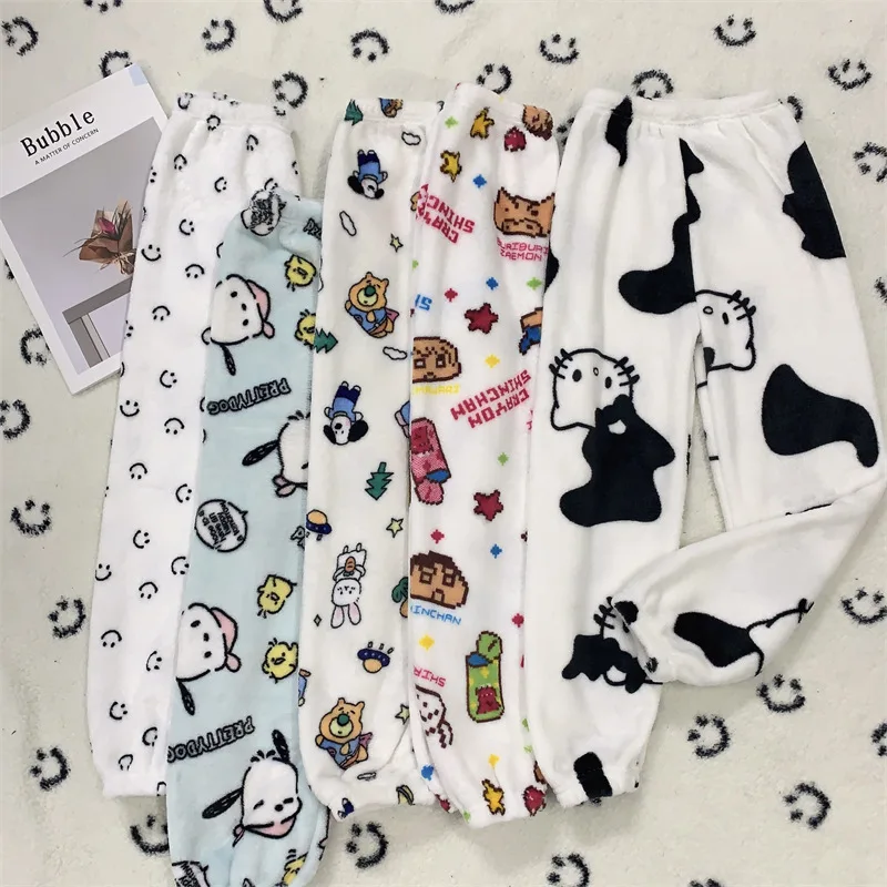 

Anime Cartoon Sanrio Hello Kitty Pajama Pants Cute Kt Cat Pants Coral Velvet Stretch Soft Pants Comfortable Girl Home Pants Gift