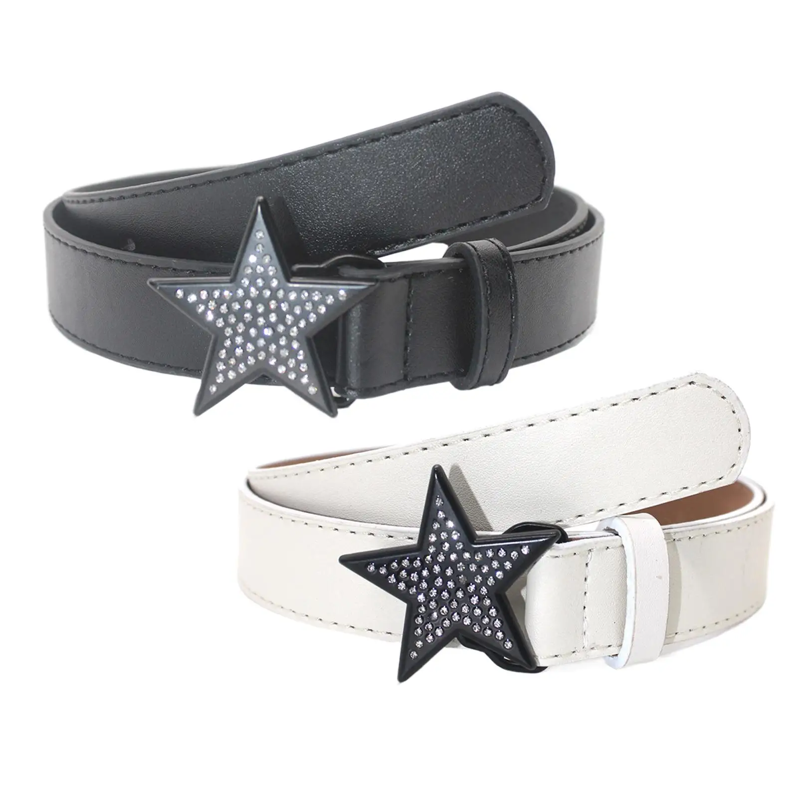 

Ladies Waist Belt Rhinestone Buckle Fashion Jeans Belt Adjustable Skinny Women PU Leather Belt for Jeans Dresses Skirt Trousers