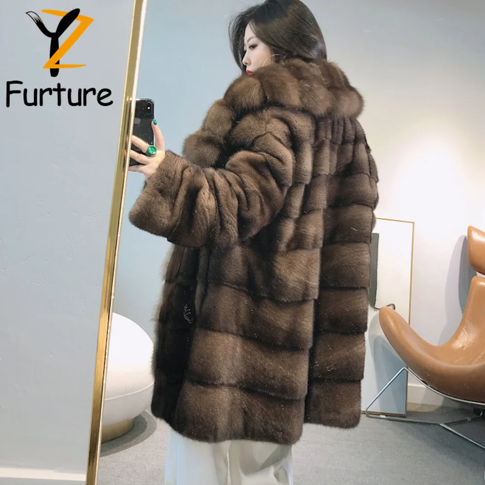 Natural Russian Sable Coat Real Mink Fur Coat With Large Lapel