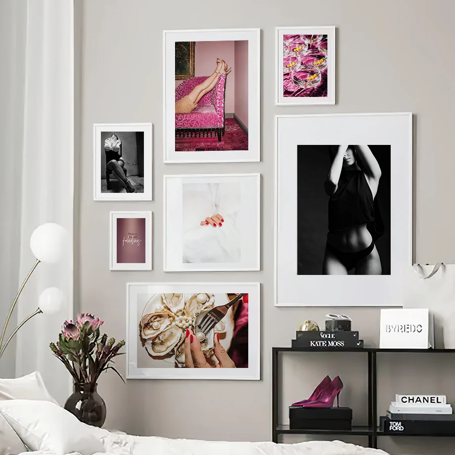 

Fashion Luxury Wall Art Girl Room Decoration Canvas Painting Pink Black Posters for Home Design Modern Decor Picture