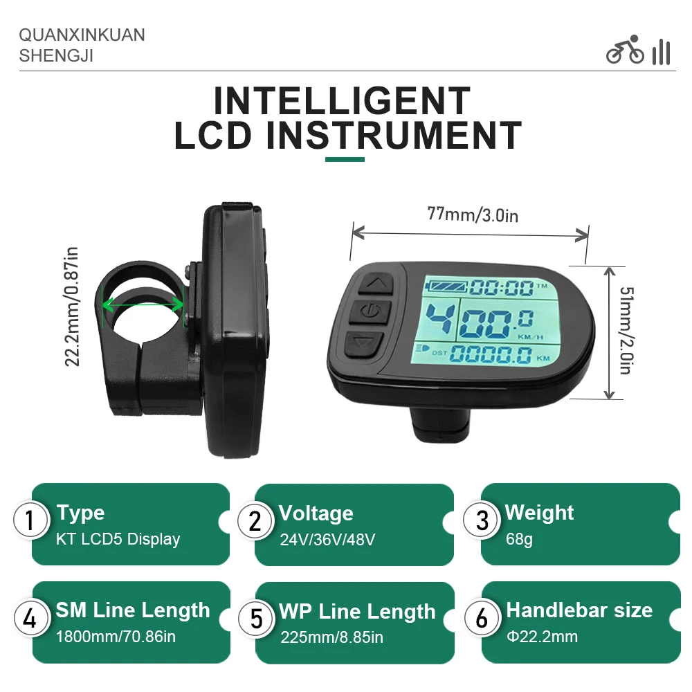 Ebike KT LCD Meter LCD5 24V 36V 48V SM brocca impermeabile per KT Controller intelligente Kit di conversione motore mozzo bicicletta elettrica