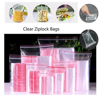 100 Pcs/Pack 5-12 Wire Self Seal Clear Plastic Poly Resealable Ziplock Bags Food Storage Fresh Package Reclosable Multi Size 4